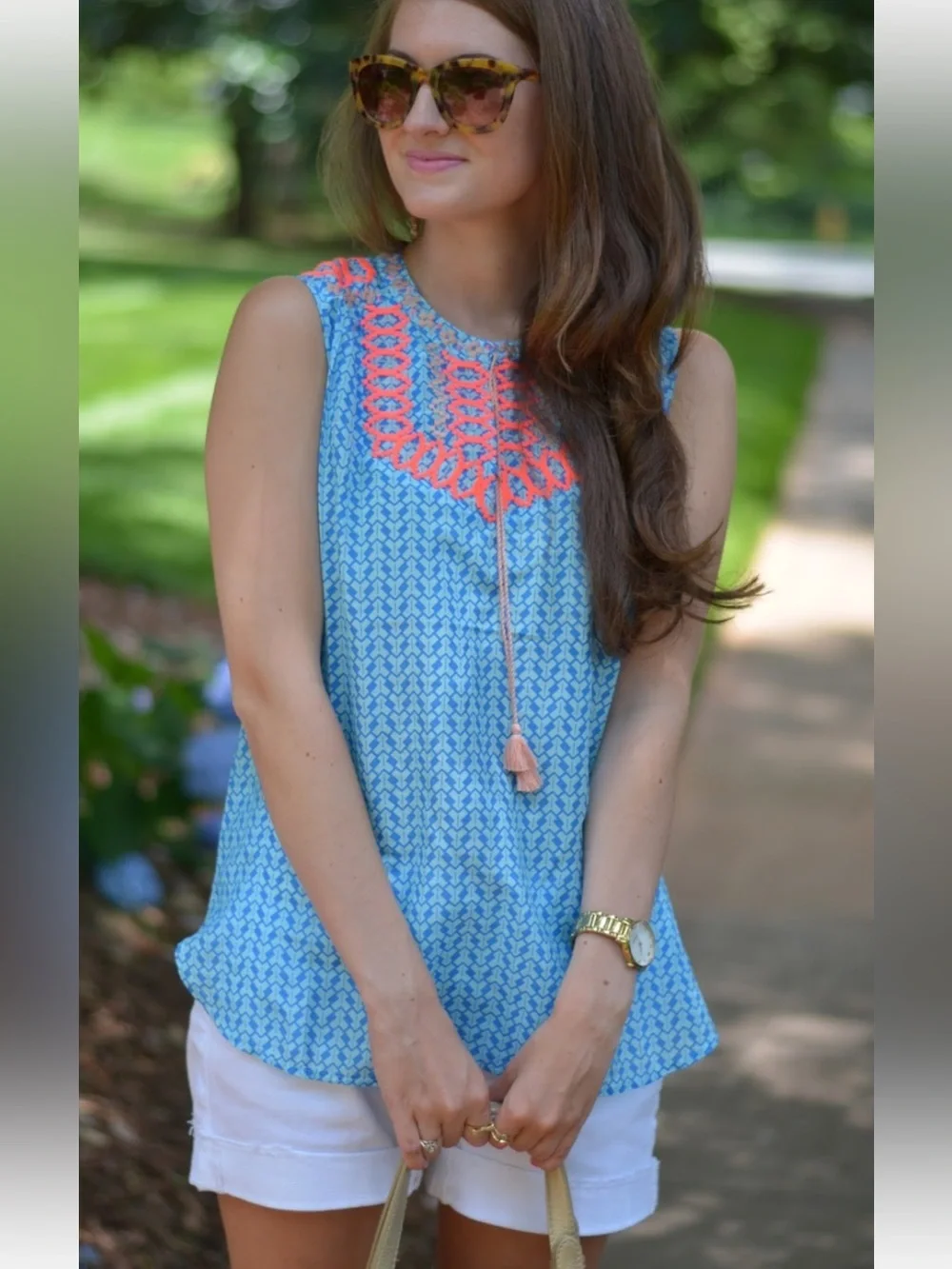 J. Crew Womens Embroidered Sleeveless Top Tassel Tie Size 6 Boho Coastal Cowgirl
